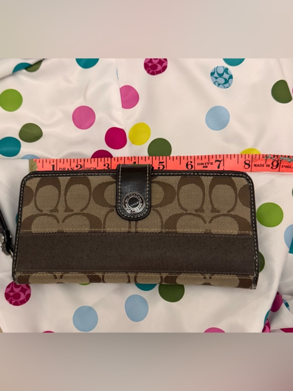 Coach Signature Print Canvas Accordion Zip Around Wallet Organizer